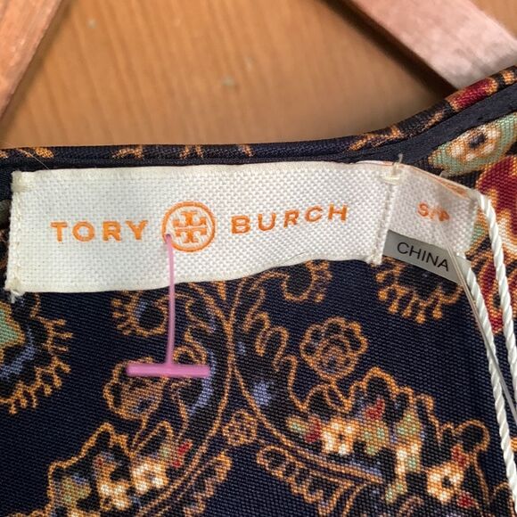 Tory Burch damask print sleeveless navy midi dress NWT - Picture 5 of 9